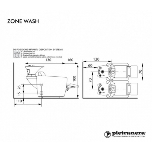 Мойка парикмахерская "ZONE WASH CLASSIC - RELAX ELECTRIC FOOTREST"
